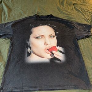 Graphic Angelina Jolie eating a Strawberry T-Shirt (RARE)